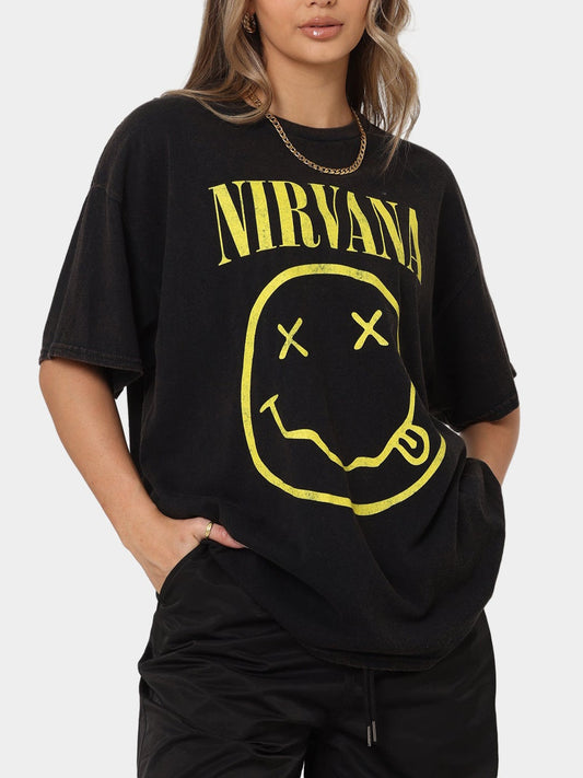 Black 'Nirvana' Smiley Face T-Shirt