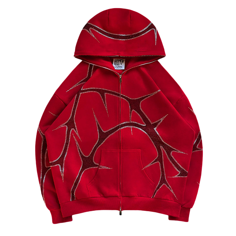 Thorn Rhinestone Zip Hoodie