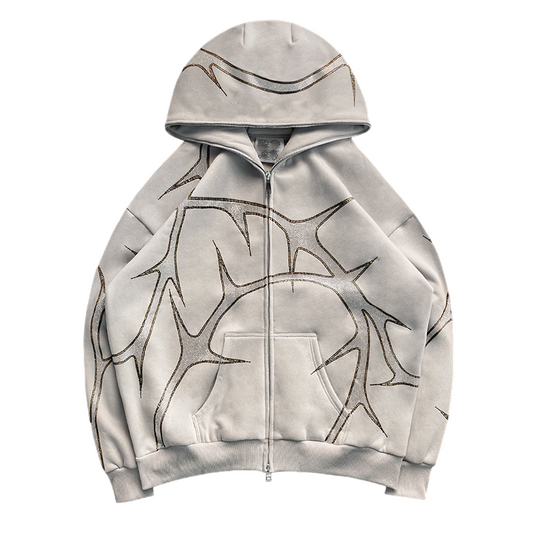 Thorn Rhinestone Zip Hoodie