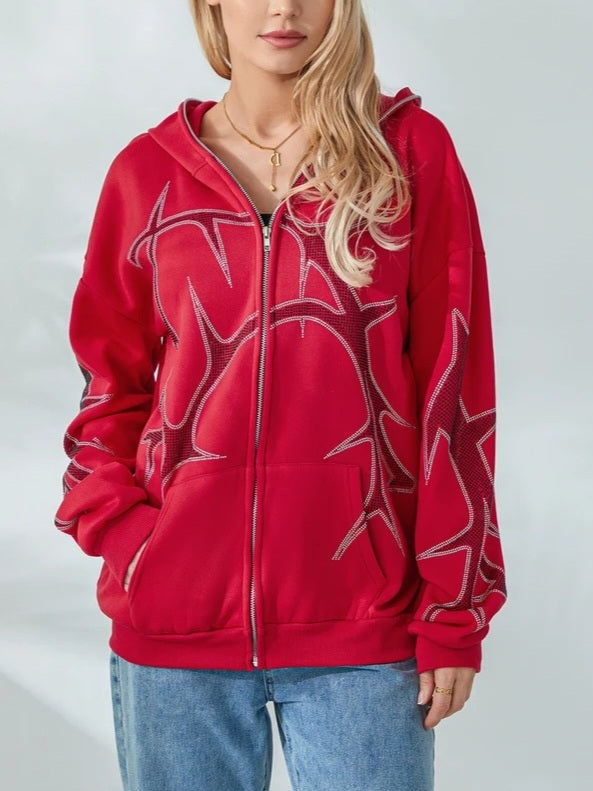 Thorn Rhinestone Zip Hoodie