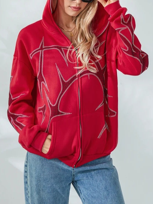 Thorn Rhinestone Zip Hoodie