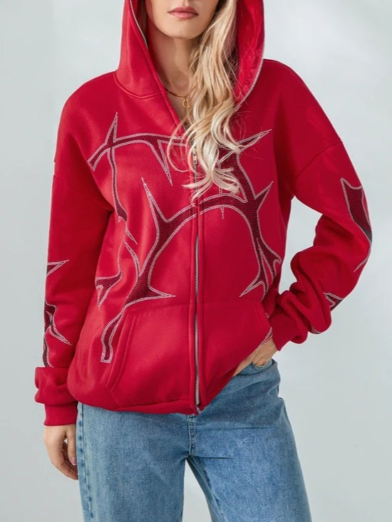 Thorn Rhinestone Zip Hoodie