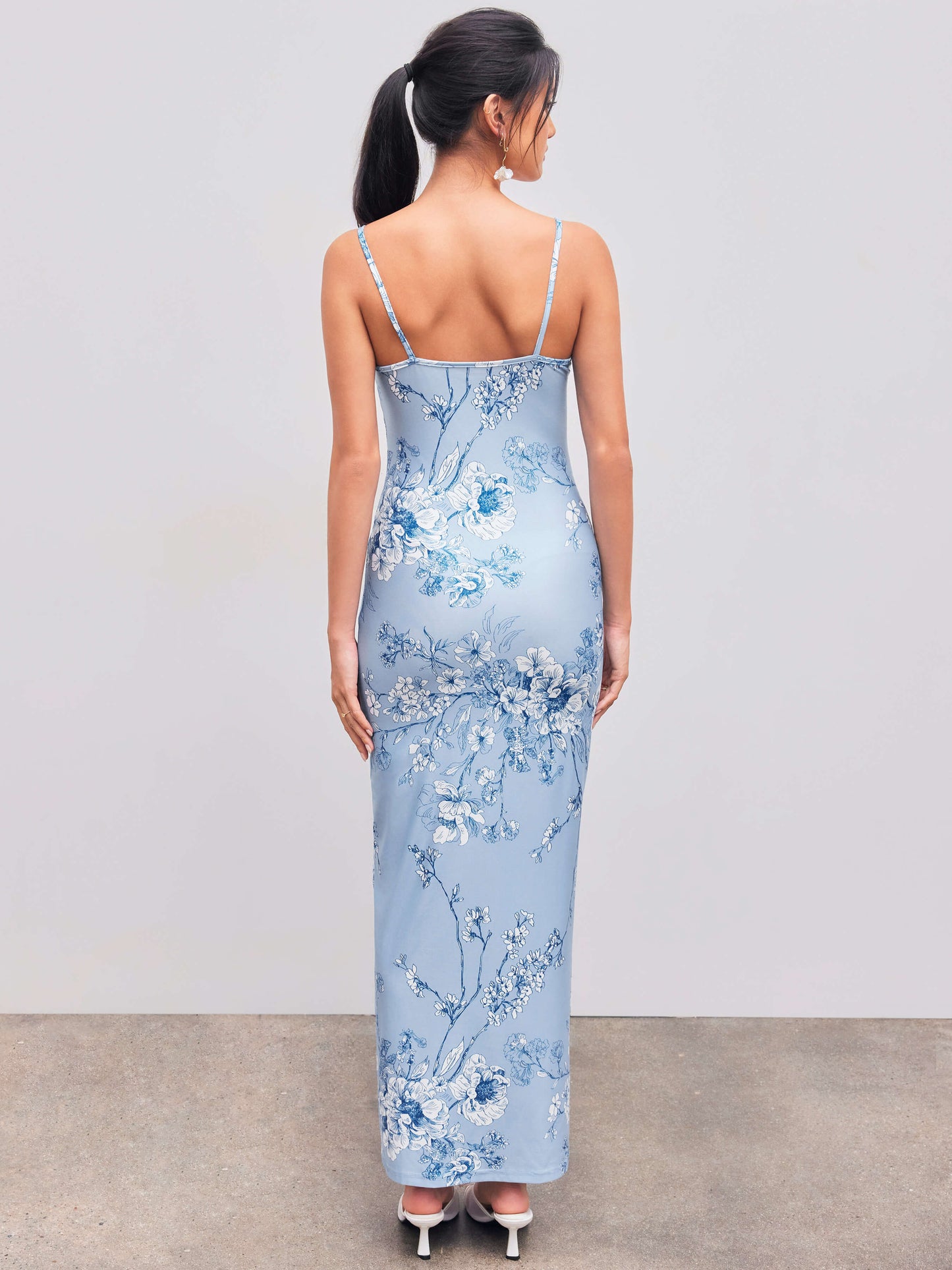 Blue Blossom V-Neck Cami Maxi Dress