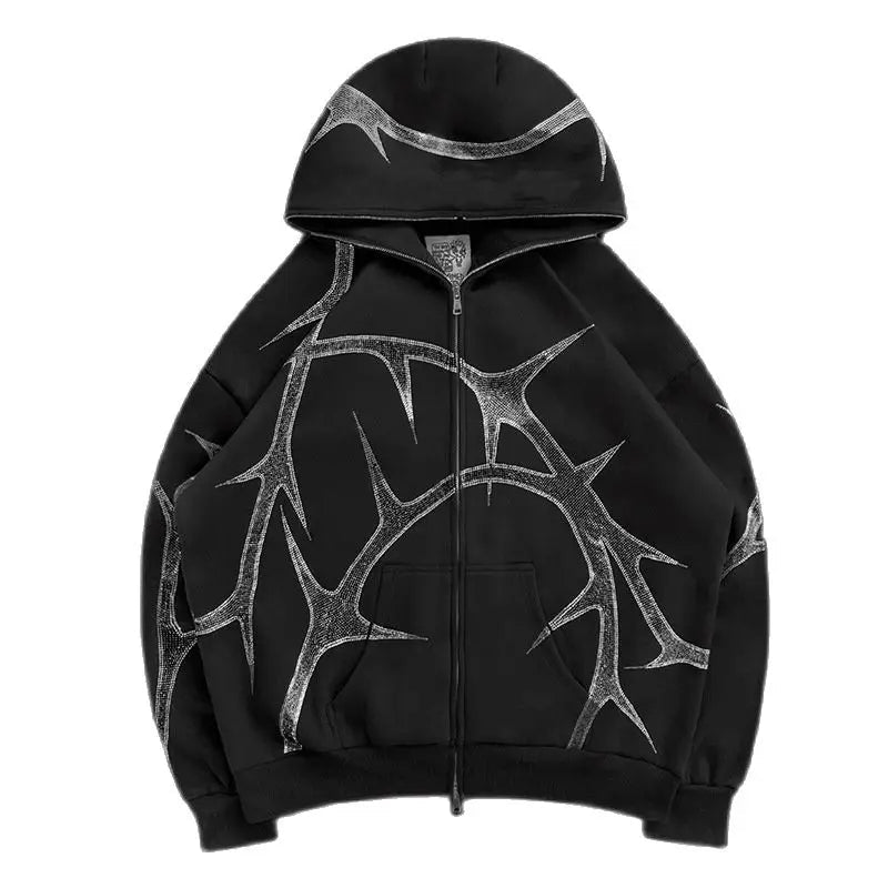 Thorn Rhinestone Zip Hoodie