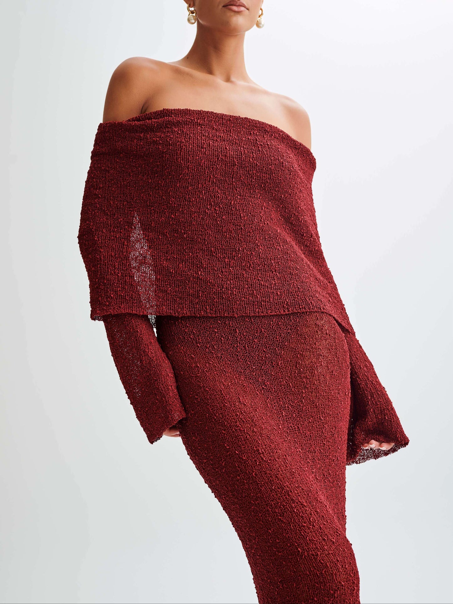 Marisol Off Shoulder Boucle Maxi Dress