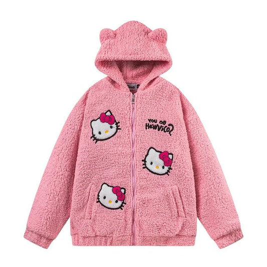 Hello Kitty Lambswool Embroidery Hoodie