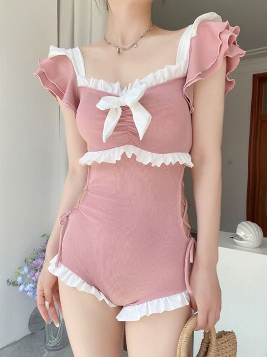 Bow Ruffles Side Ties Swimsuit