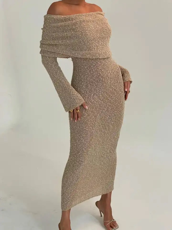 Marisol Off Shoulder Boucle Maxi Dress