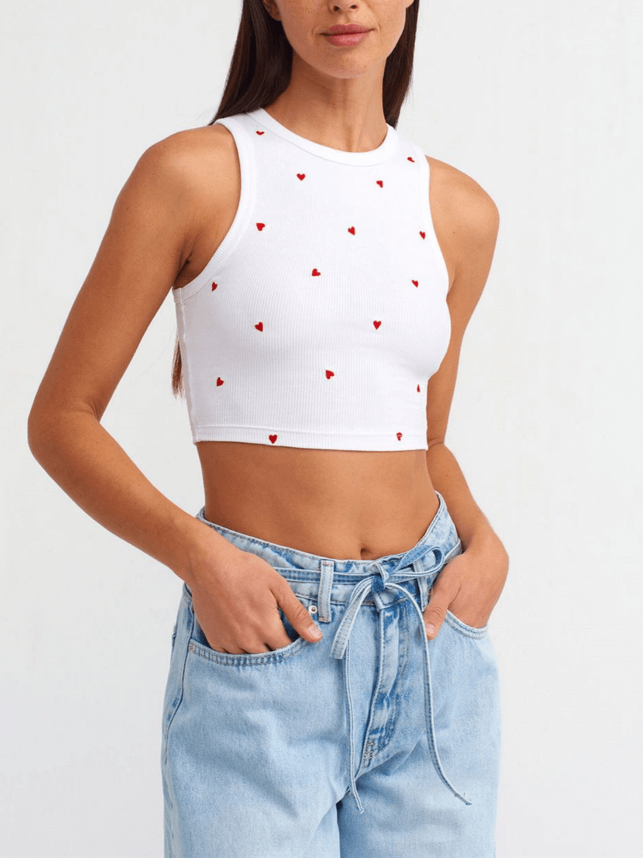 Heart Print Crop Tank Top