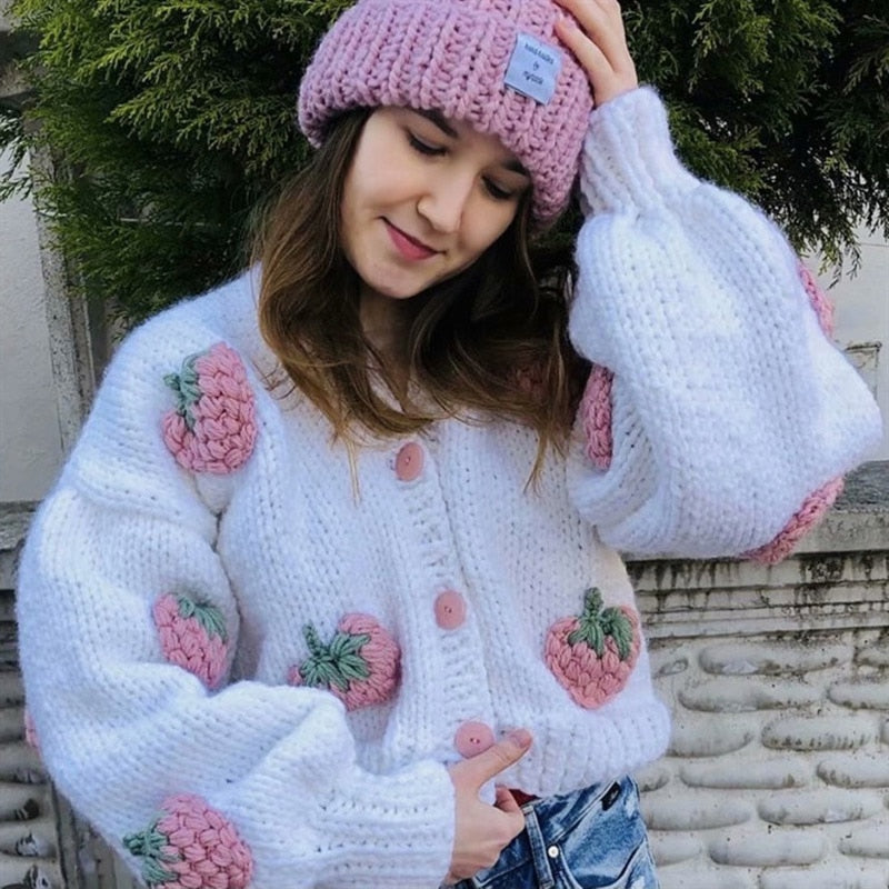 3d Popout Peach Strawberry Cardigan