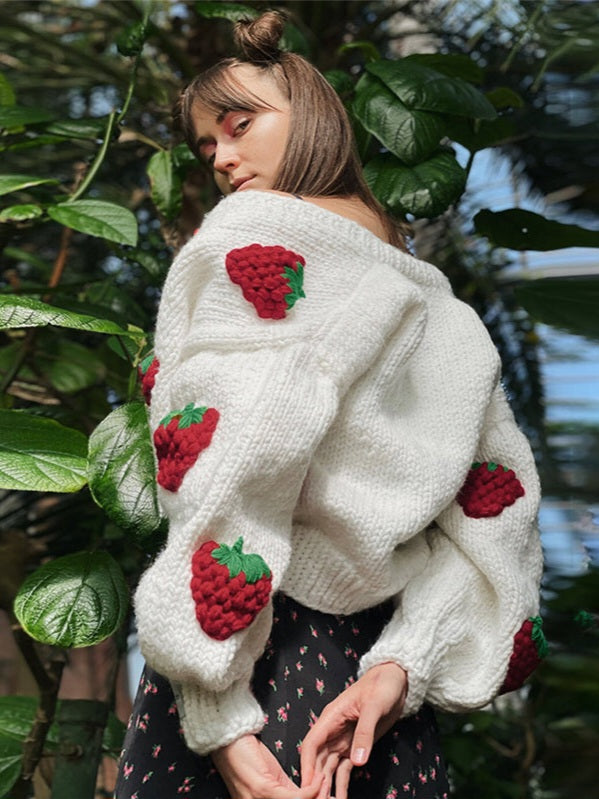 3d Popout Peach Strawberry Cardigan