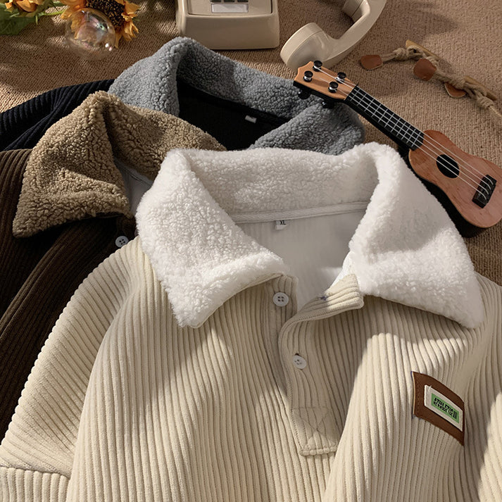 Corduroy Sherpa Collar Sweatshirt