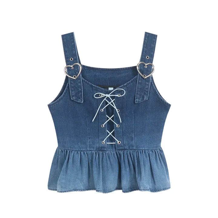 Gradient Wash Star Denim Skirt & Top Set