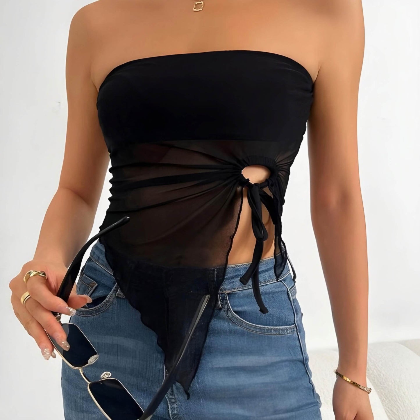 Side Drawstring Asymmetric Tube Top