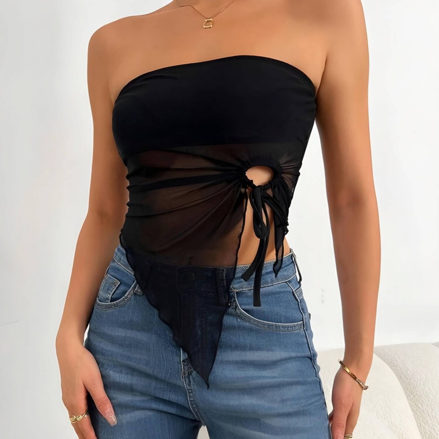 Side Drawstring Asymmetric Tube Top