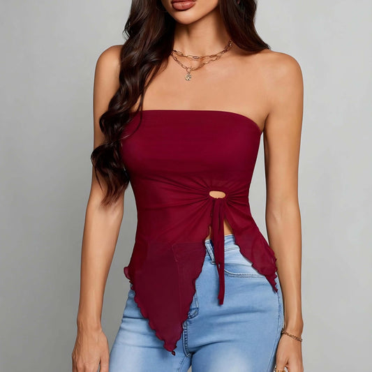 Side Drawstring Asymmetric Tube Top