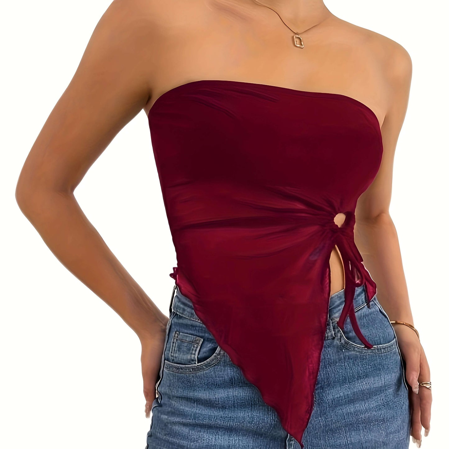 Side Drawstring Asymmetric Tube Top