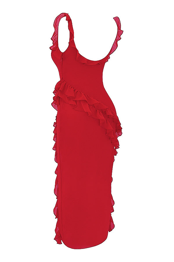 Ariela Cherry Ruffle Maxi Dress