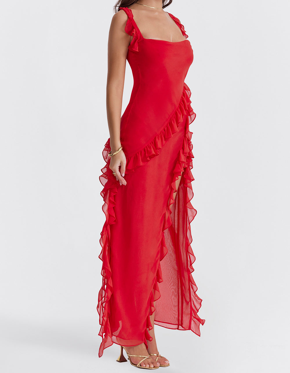 Ariela Cherry Ruffle Maxi Dress