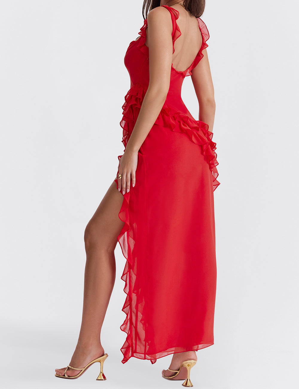 Ariela Cherry Ruffle Maxi Dress