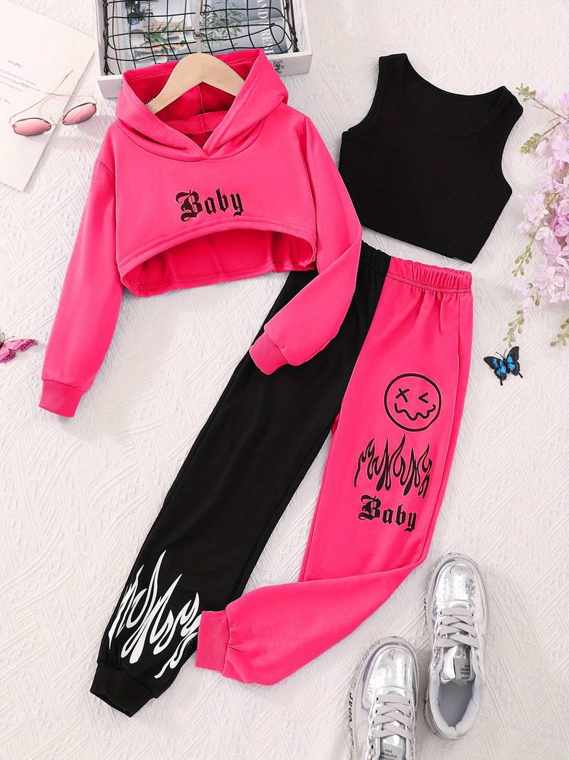 'Baby' Hoodie Tank Top Sweatpants 3pcs Set