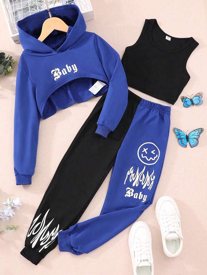 'Baby' Hoodie Tank Top Sweatpants 3pcs Set