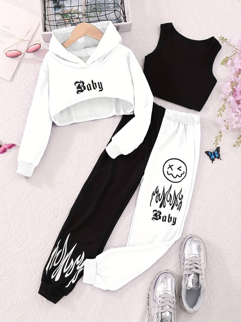 'Baby' Hoodie Tank Top Sweatpants 3pcs Set