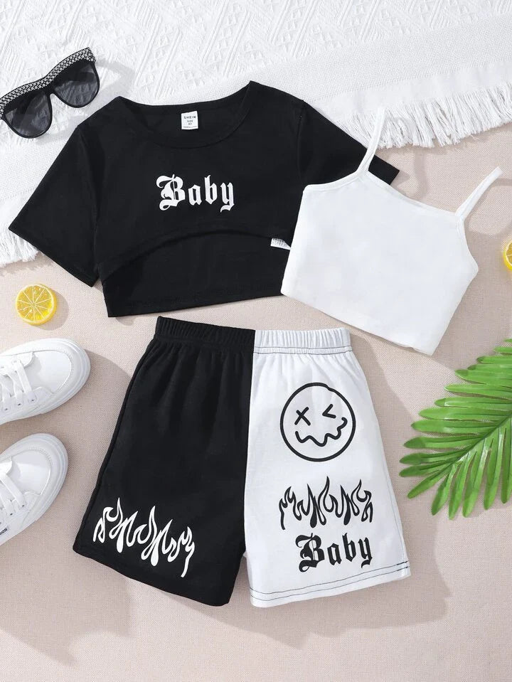 'Baby' Vest Shorts & Tank Top 3Pcs Set