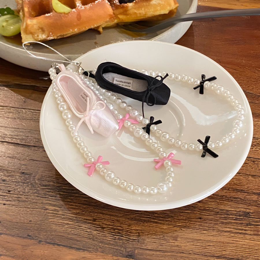 Ballet Shoe Pearl Phone Charm Strap