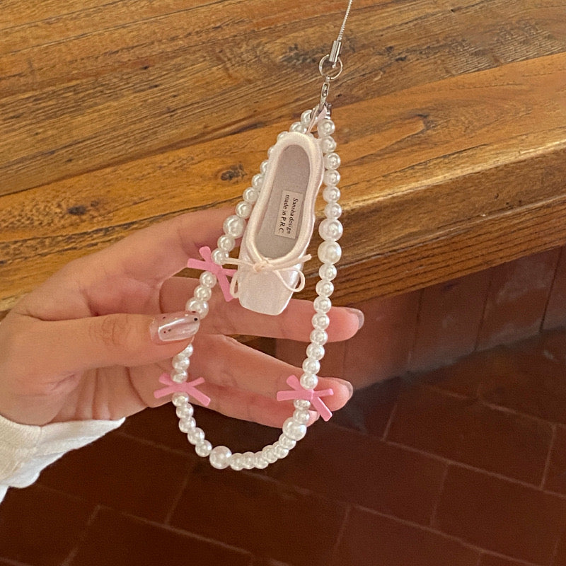 Ballet Shoe Pearl Phone Charm Strap