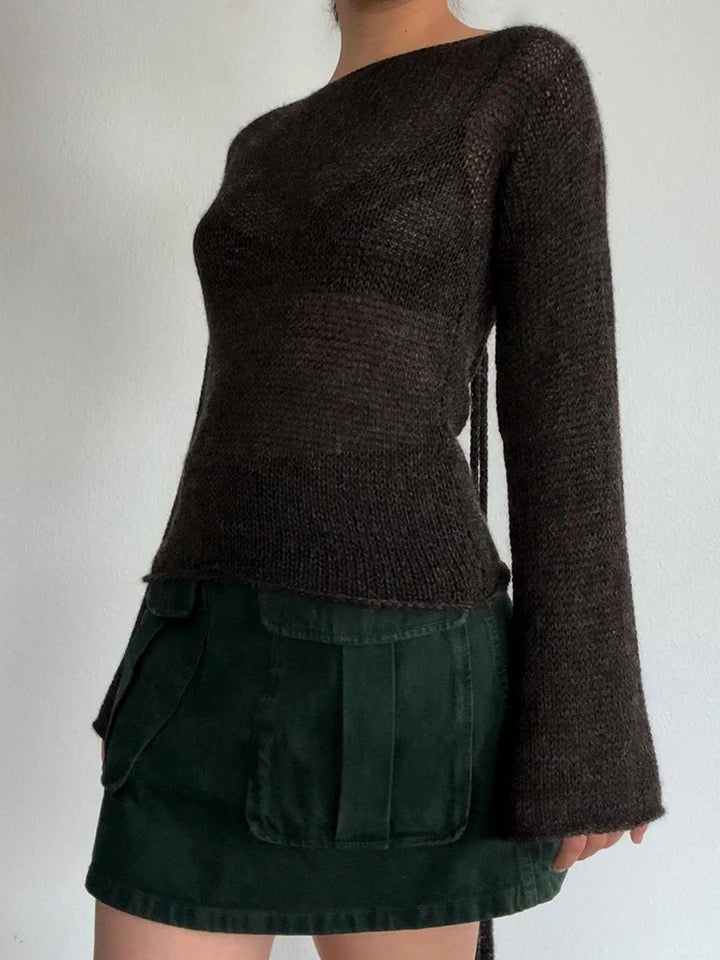 Bell Sleeves Tie Back Knit Sweater