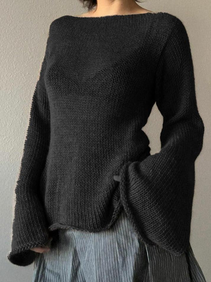 Bell Sleeves Tie Back Knit Sweater