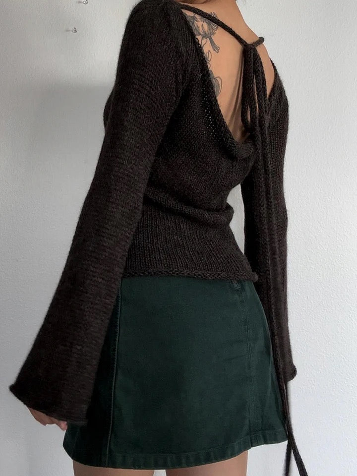 Bell Sleeves Tie Back Knit Sweater