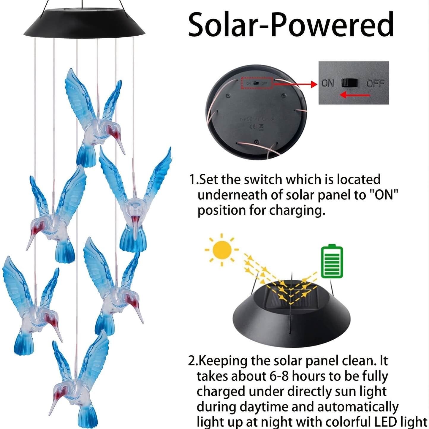 Bird Solar LED Wind Chimes