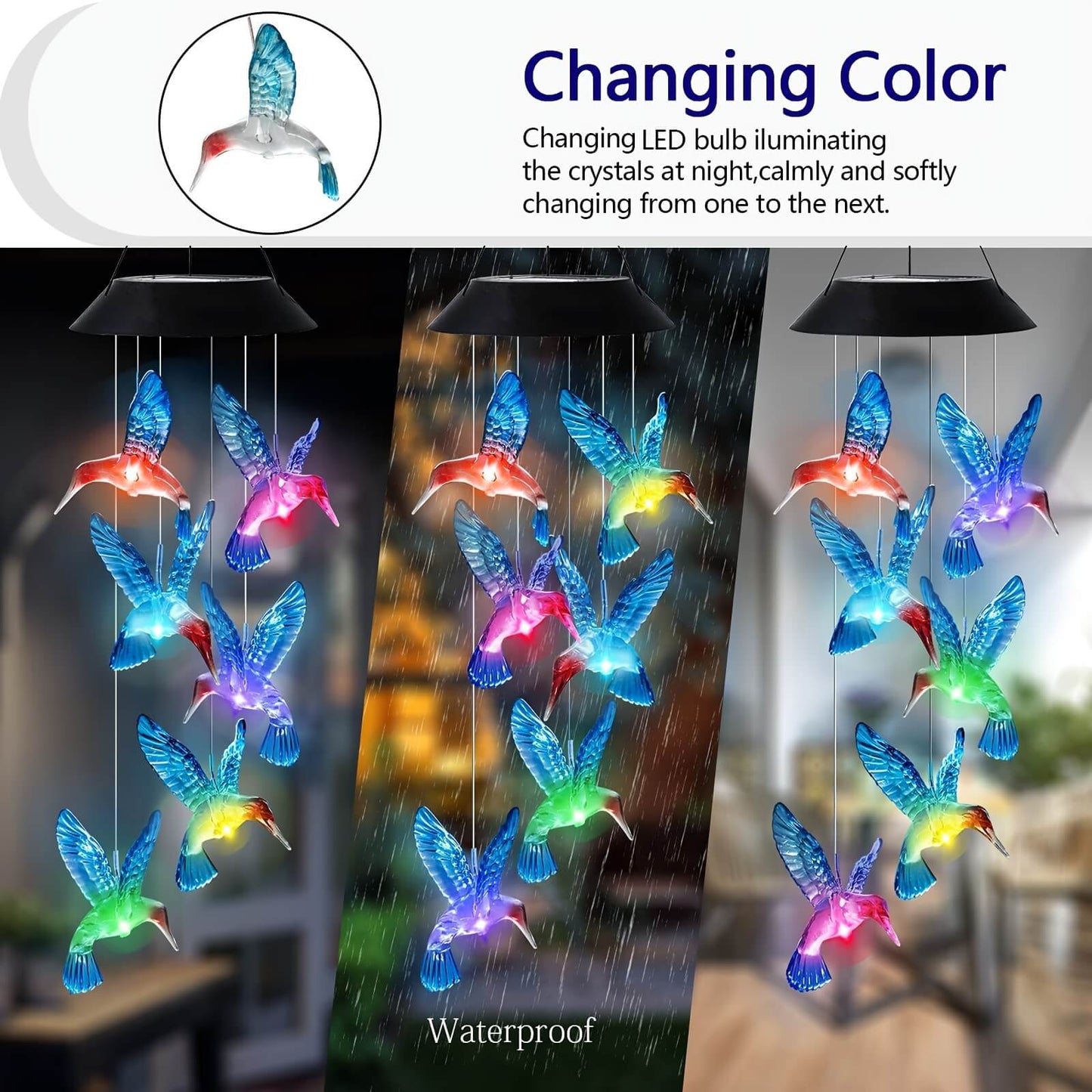 Bird Solar LED Wind Chimes