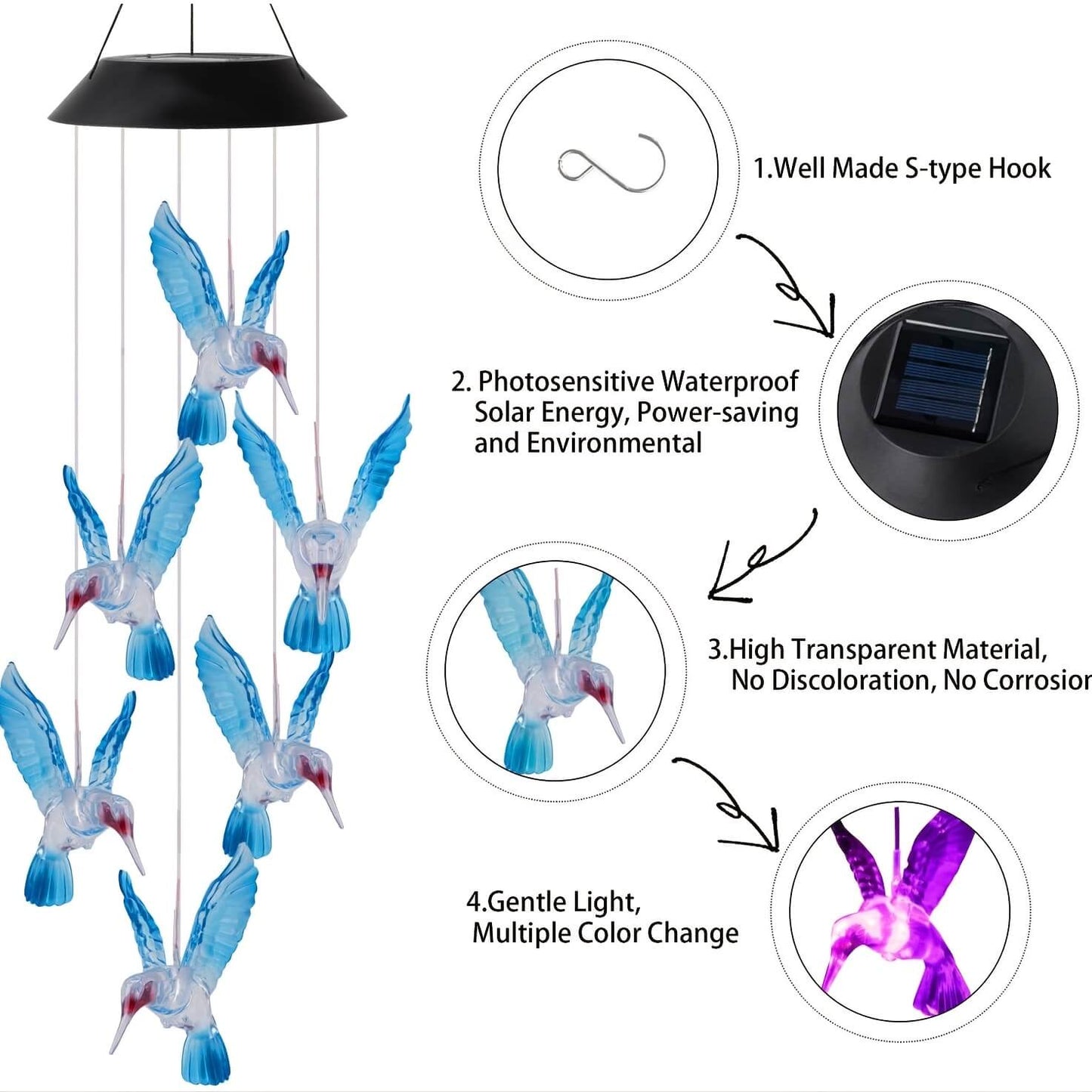 Bird Solar LED Wind Chimes