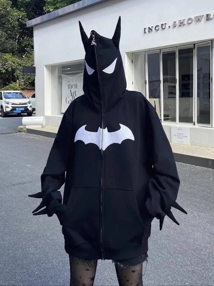 Black Bat Full Zip Up Hoodie