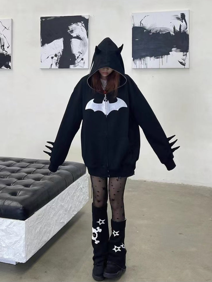 Black Bat Full Zip Up Hoodie