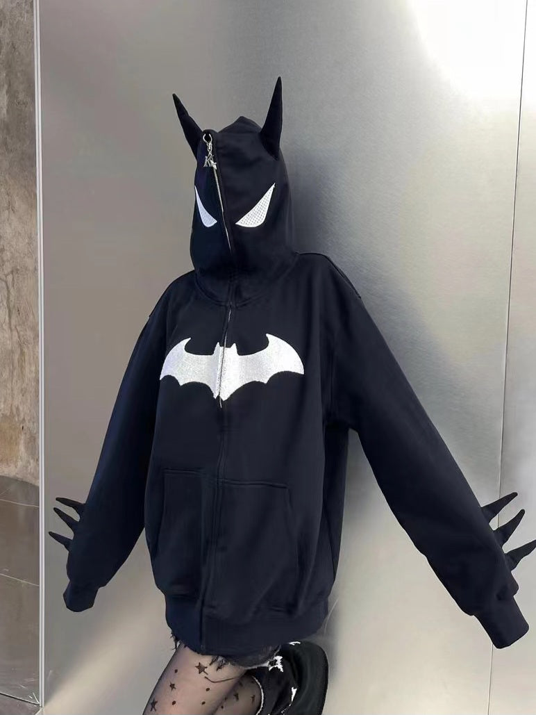 Black Bat Full Zip Up Hoodie