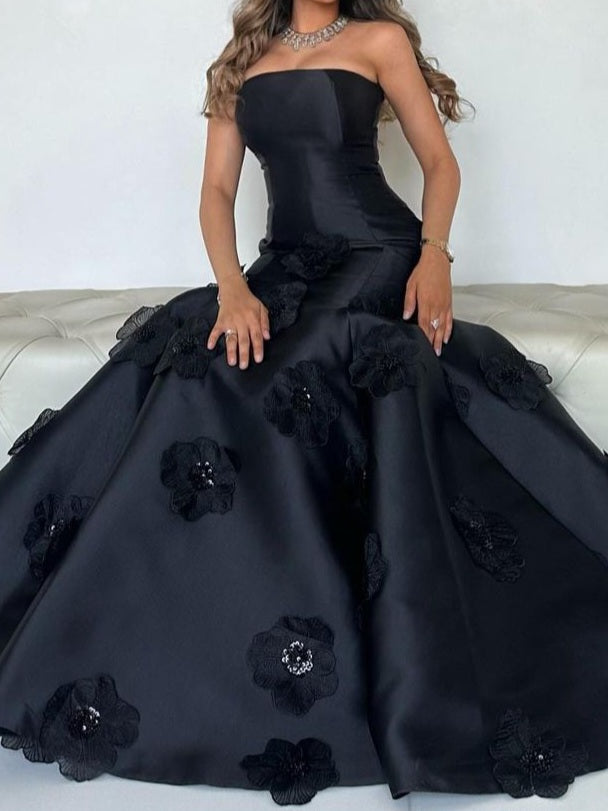 Black Flowers Mermaid Dress