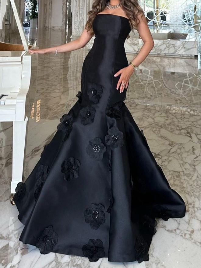 Black Flowers Mermaid Dress