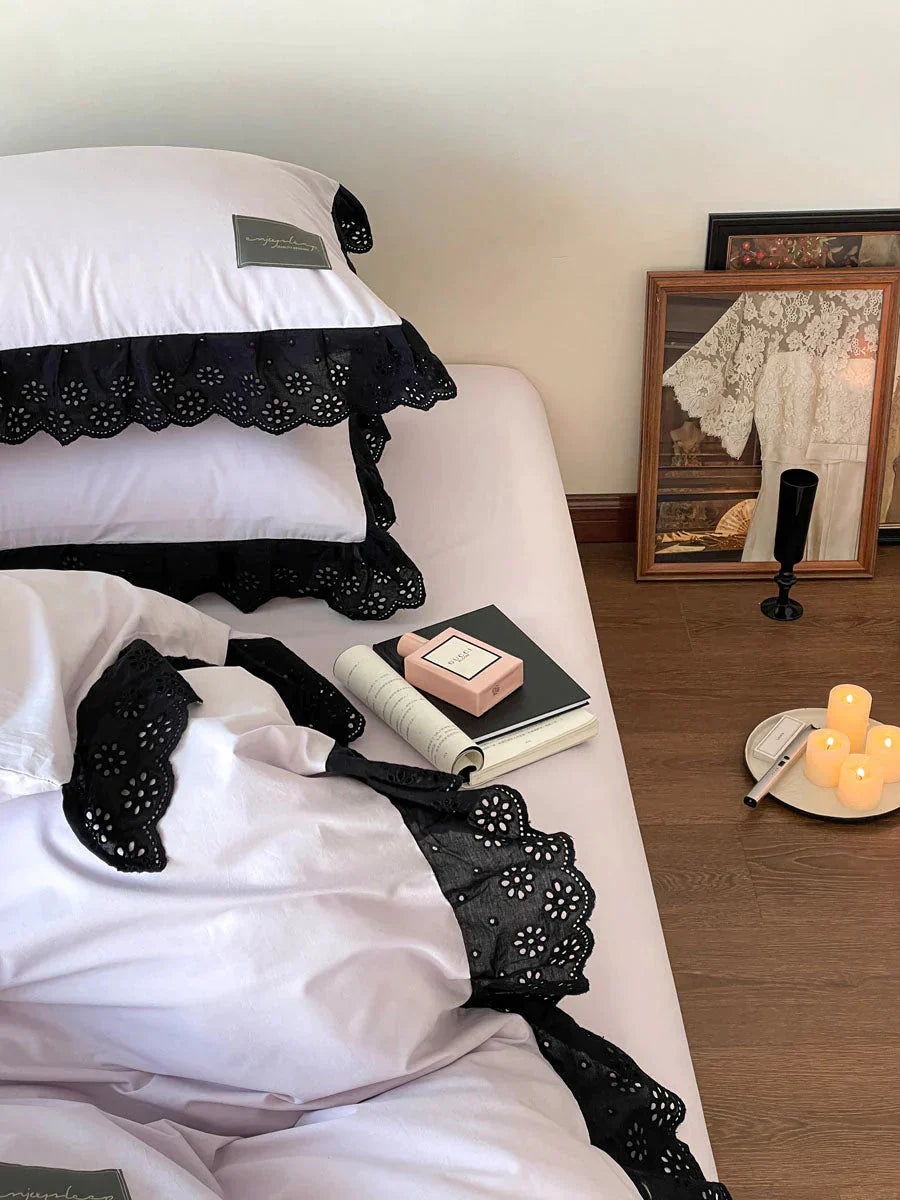 Black Lace Ruffle Bedding Set