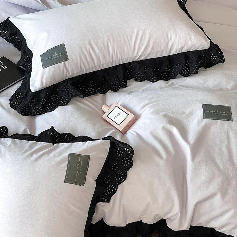 Black Lace Ruffle Bedding Set