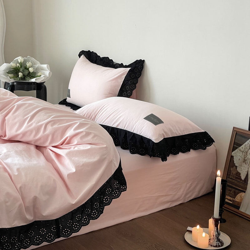 Black Lace Ruffle Bedding Set