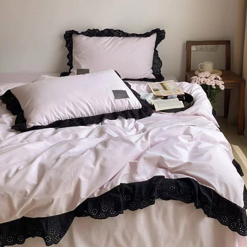 Black Lace Ruffle Bedding Set