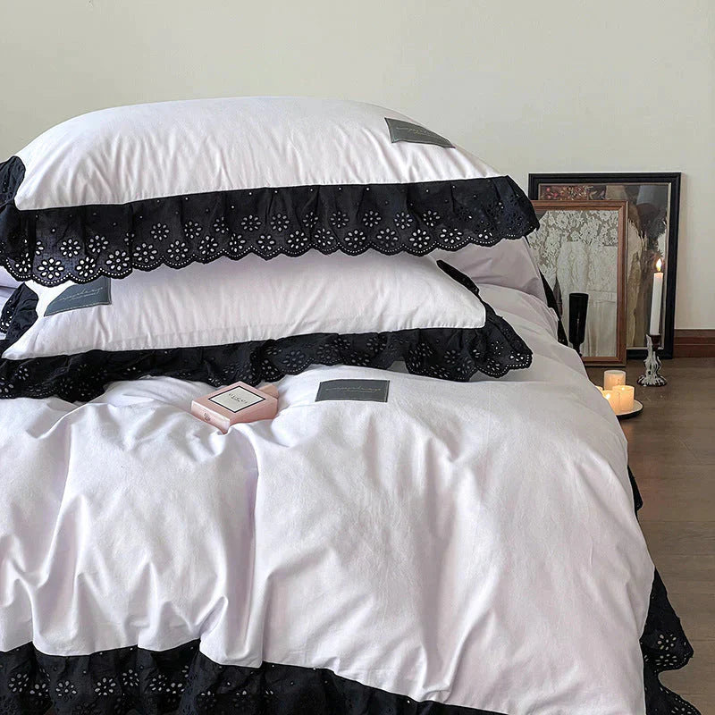 Black Lace Ruffle Bedding Set