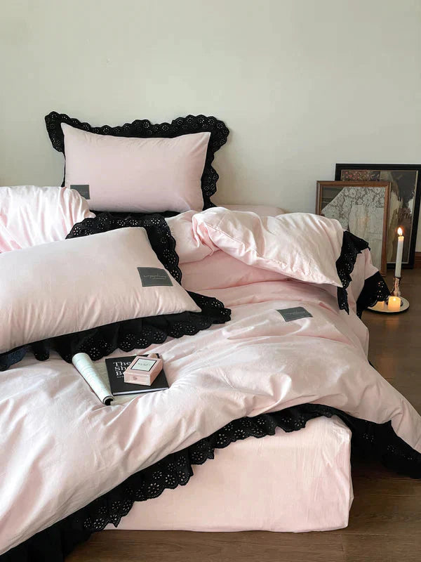 Black Lace Ruffle Bedding Set