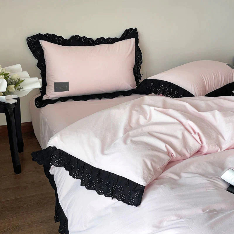 Black Lace Ruffle Bedding Set