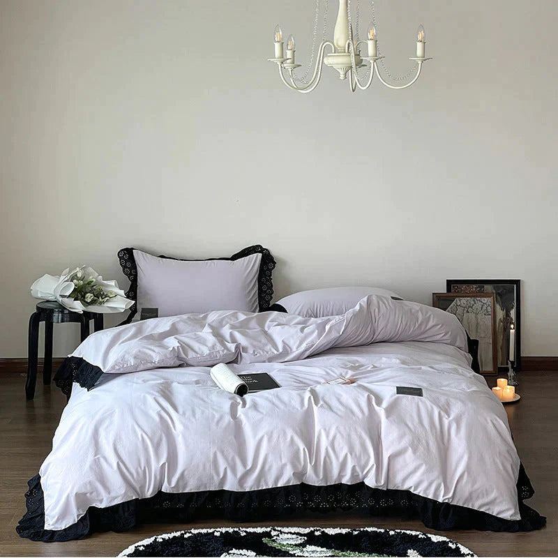 Black Lace Ruffle Bedding Set