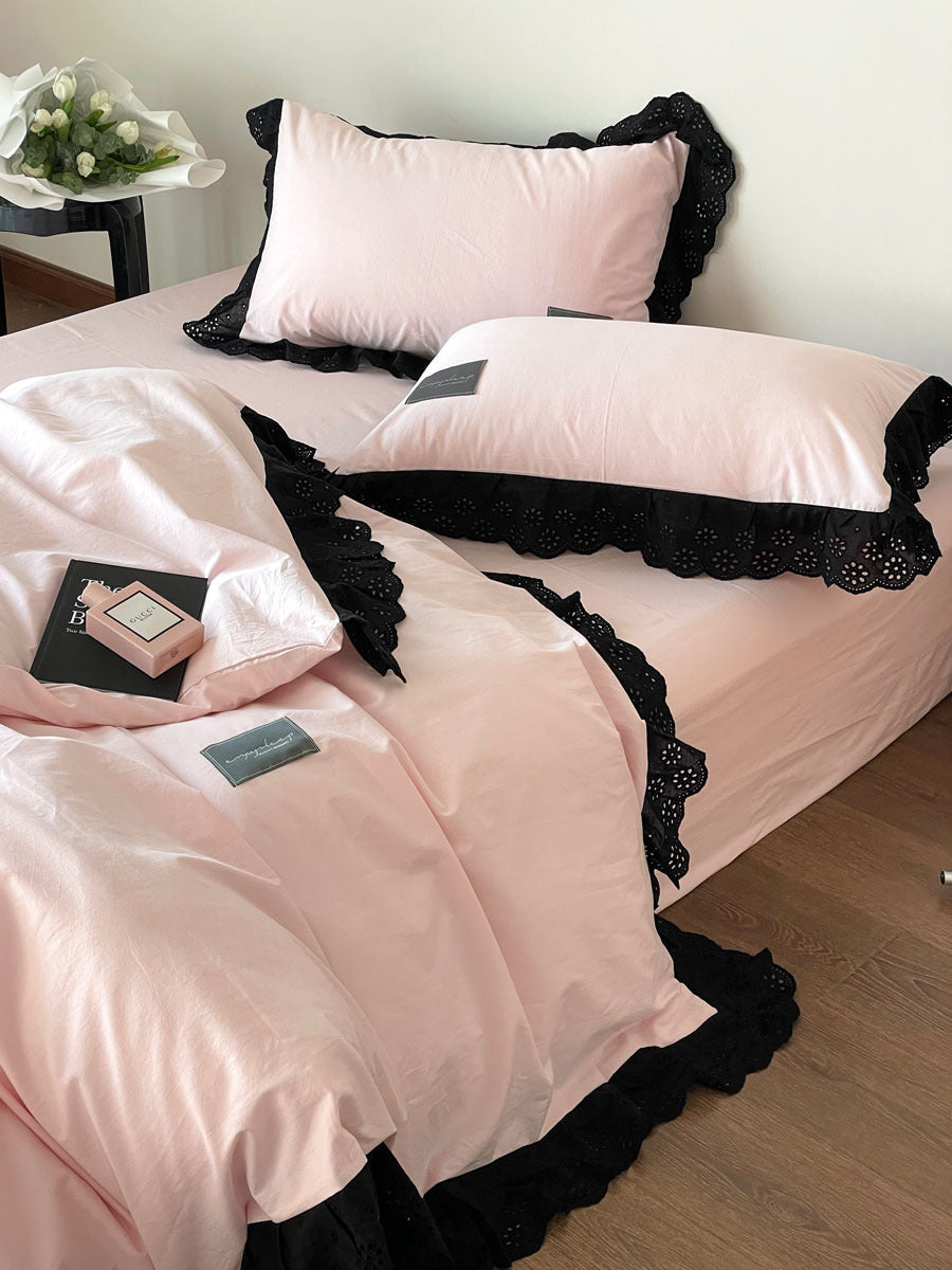 Black Lace Ruffle Bedding Set